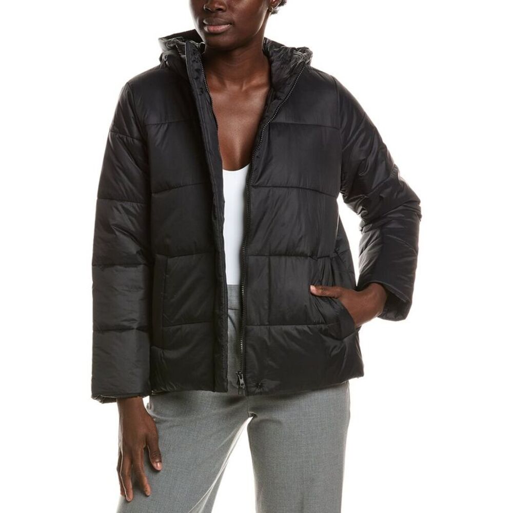 Eileen Fisher Womens Petite Hooded Puffer Coat, Black